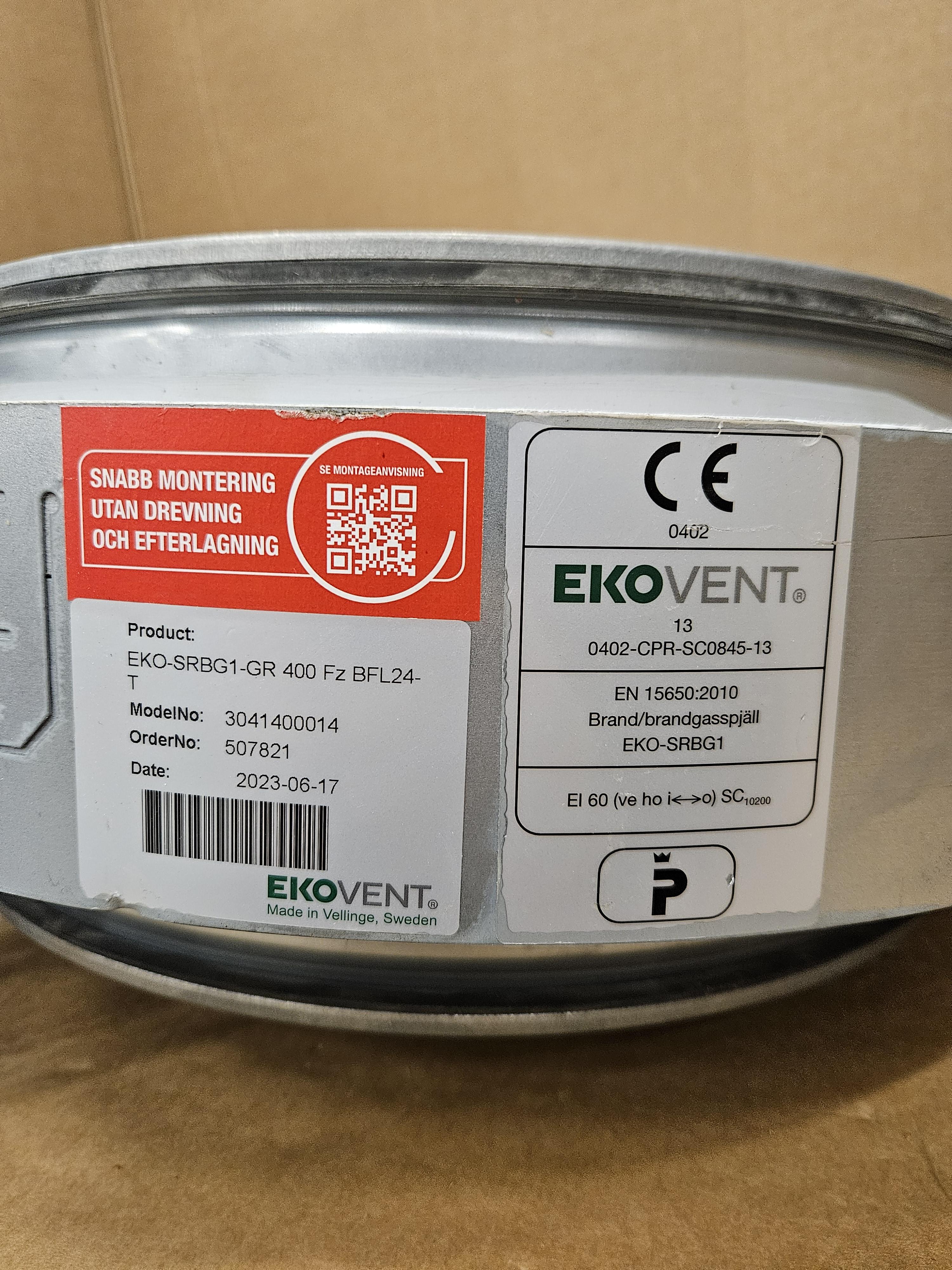 Brand-/brandgasspjäll EKO-SRBG1-GR 400, 24 Volt, EKOVENT