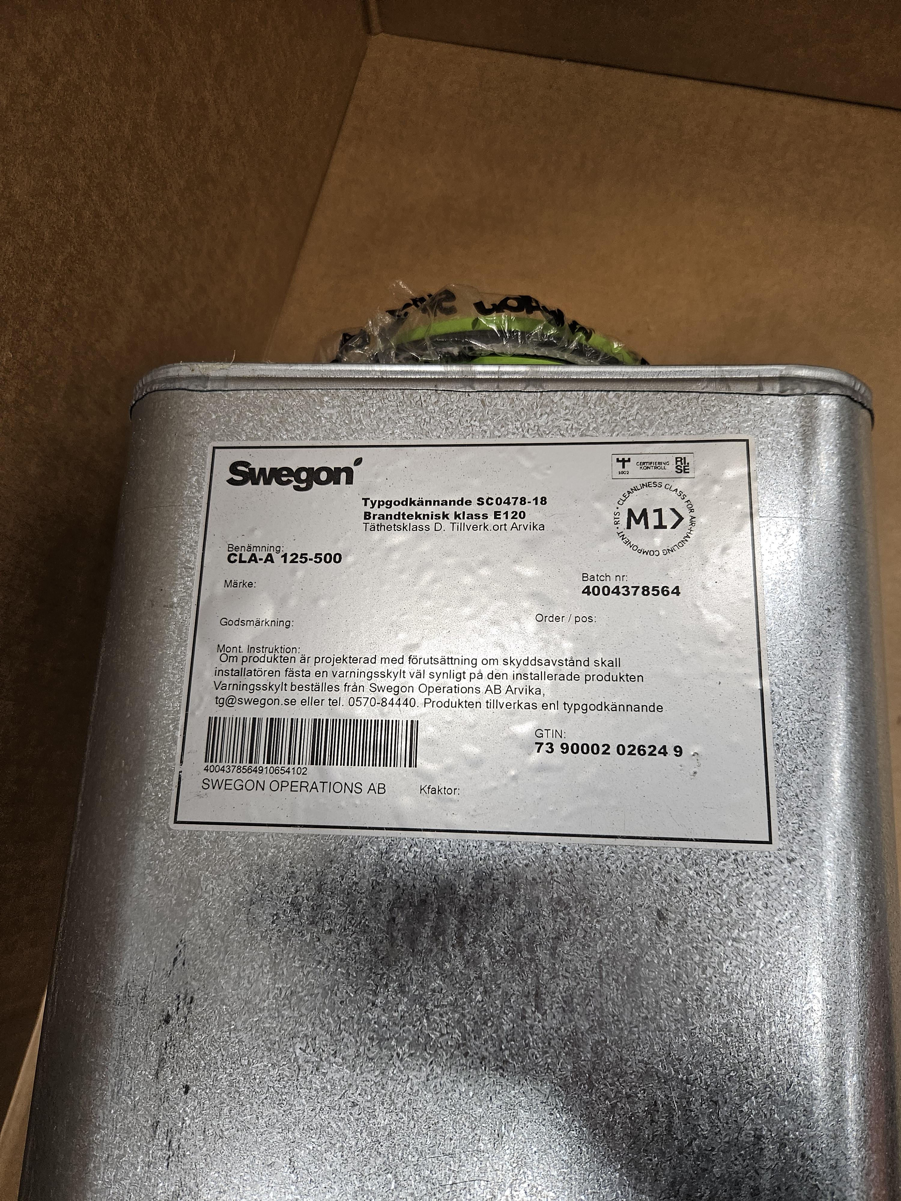 Rektangulär ljuddämpare med Cirkulär ansl CLA-A 125-500, Swegon